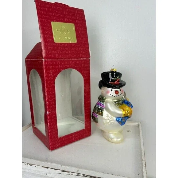 Vintage Fitz And Floyd Frosty Flakes Snowman Large Hand Blown Glass Ornament Rk - Picture 5 of 12